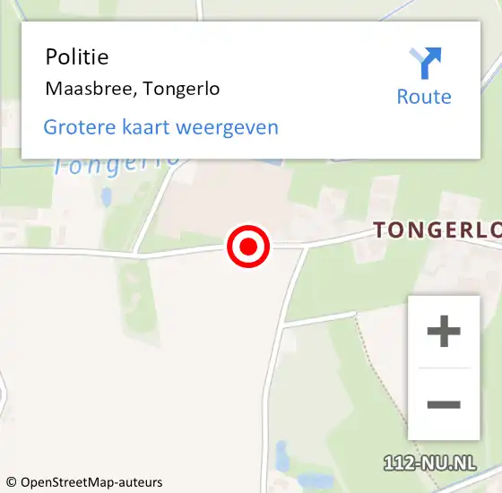 Locatie op kaart van de 112 melding: Politie Maasbree, Tongerlo op 11 augustus 2020 18:36