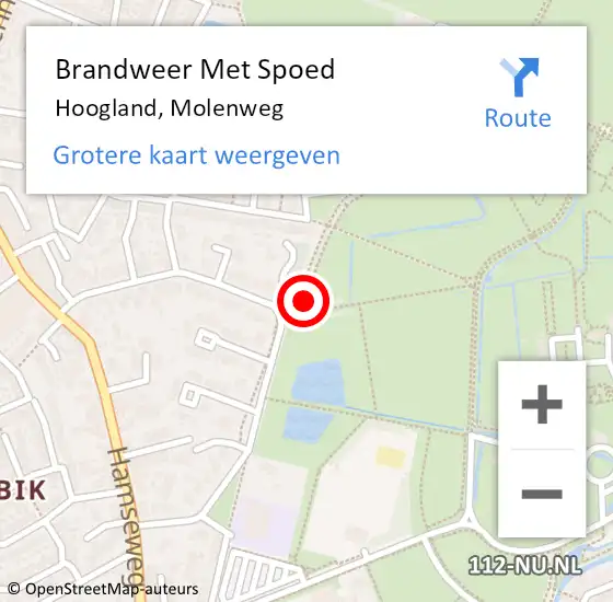 Locatie op kaart van de 112 melding: Brandweer Met Spoed Naar Hoogland, Molenweg op 11 augustus 2020 19:25