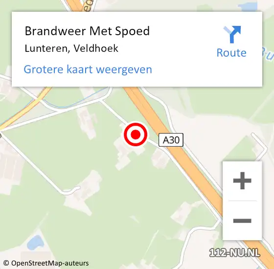 Locatie op kaart van de 112 melding: Brandweer Met Spoed Naar Lunteren, Veldhoek op 11 augustus 2020 19:55
