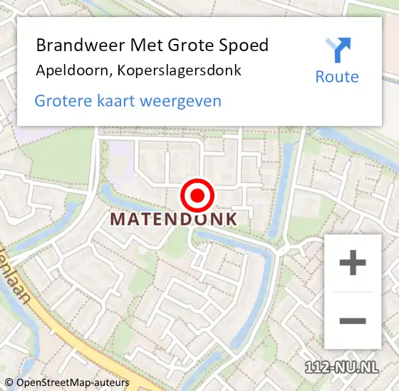 Locatie op kaart van de 112 melding: Brandweer Met Grote Spoed Naar Apeldoorn, Koperslagersdonk op 11 augustus 2020 20:27
