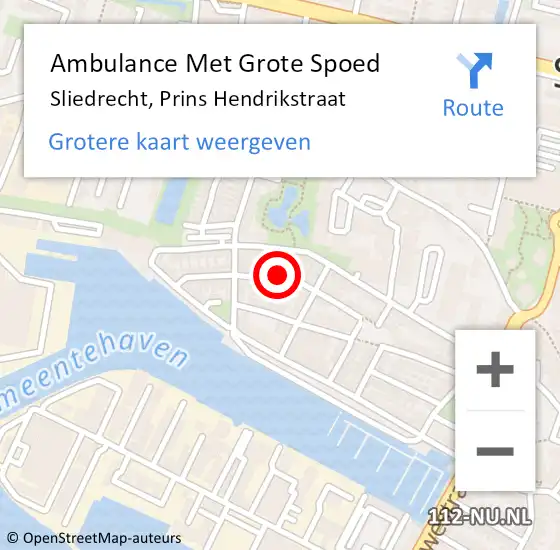 Locatie op kaart van de 112 melding: Ambulance Met Grote Spoed Naar Sliedrecht, Prins Hendrikstraat op 11 augustus 2020 20:31