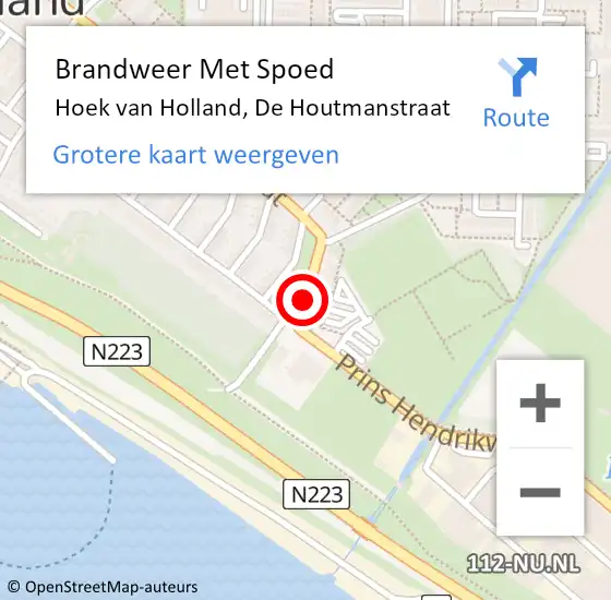 Locatie op kaart van de 112 melding: Brandweer Met Spoed Naar Hoek van Holland, De Houtmanstraat op 11 augustus 2020 20:39