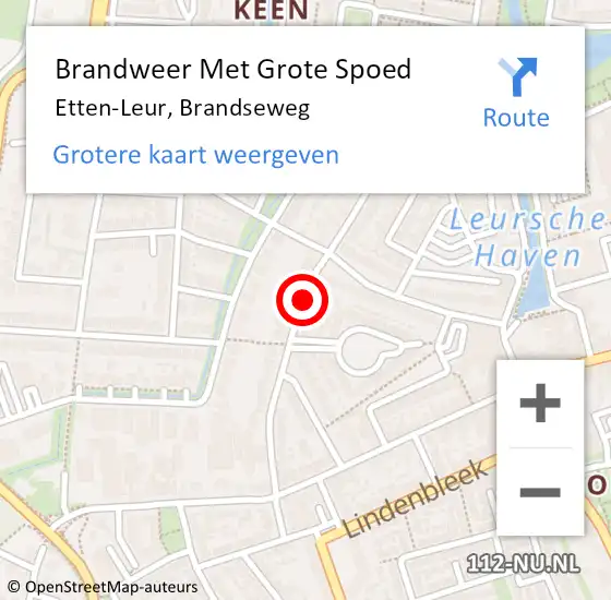 Locatie op kaart van de 112 melding: Brandweer Met Grote Spoed Naar Etten-Leur, Brandseweg op 11 augustus 2020 21:00