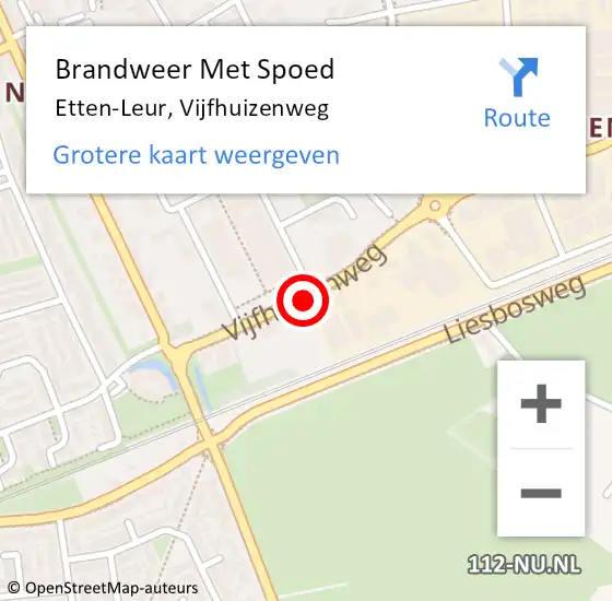 Locatie op kaart van de 112 melding: Brandweer Met Spoed Naar Etten-Leur, Vijfhuizenweg op 11 augustus 2020 21:28