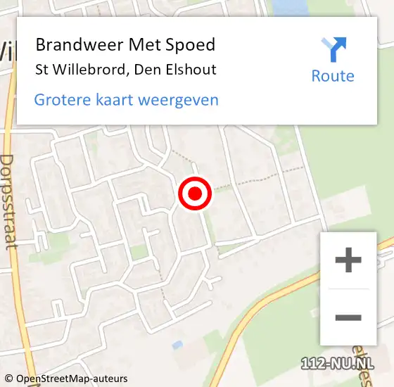 Locatie op kaart van de 112 melding: Brandweer Met Spoed Naar St Willebrord, Den Elshout op 11 augustus 2020 22:02