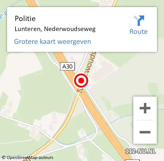 Locatie op kaart van de 112 melding: Politie Lunteren, Nederwoudseweg op 11 augustus 2020 23:39