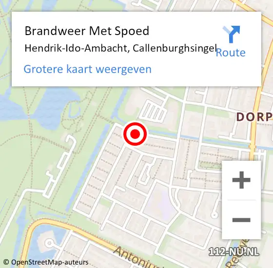 Locatie op kaart van de 112 melding: Brandweer Met Spoed Naar Hendrik-Ido-Ambacht, Callenburghsingel op 11 augustus 2020 23:58