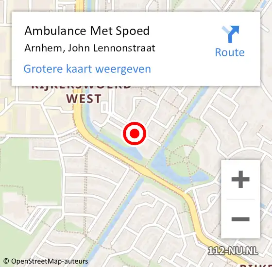 Locatie op kaart van de 112 melding: Ambulance Met Spoed Naar Arnhem, John Lennonstraat op 12 augustus 2020 02:12