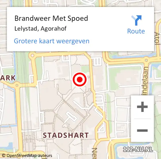 Locatie op kaart van de 112 melding: Brandweer Met Spoed Naar Lelystad, Agorahof op 12 augustus 2020 04:23