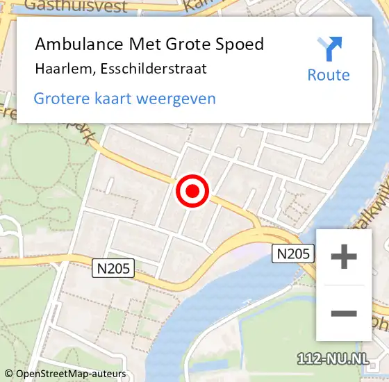 Locatie op kaart van de 112 melding: Ambulance Met Grote Spoed Naar Haarlem, Esschilderstraat op 12 augustus 2020 04:42