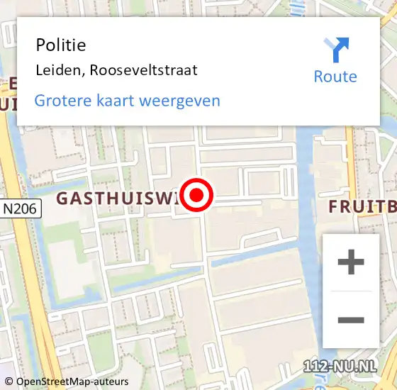 Locatie op kaart van de 112 melding: Politie Leiden, Rooseveltstraat op 12 augustus 2020 05:00