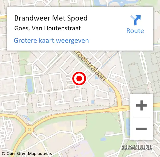 Locatie op kaart van de 112 melding: Brandweer Met Spoed Naar Goes, Van Houtenstraat op 12 augustus 2020 05:33