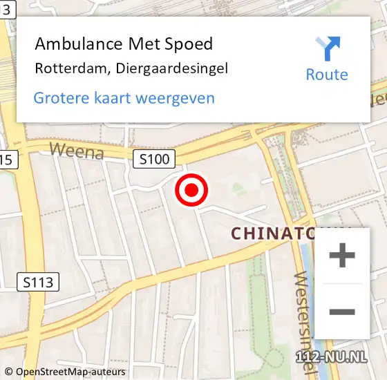 Locatie op kaart van de 112 melding: Ambulance Met Spoed Naar Rotterdam, Diergaardesingel op 12 augustus 2020 06:38