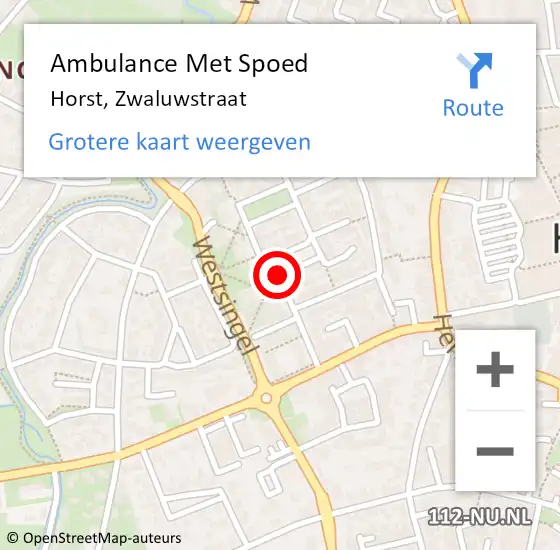 Locatie op kaart van de 112 melding: Ambulance Met Spoed Naar Horst, Zwaluwstraat op 12 augustus 2020 07:07