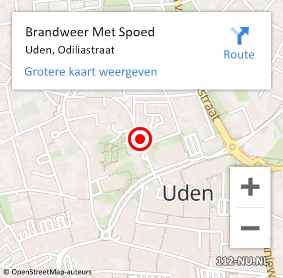 Locatie op kaart van de 112 melding: Brandweer Met Spoed Naar Uden, Odiliastraat op 12 augustus 2020 09:32