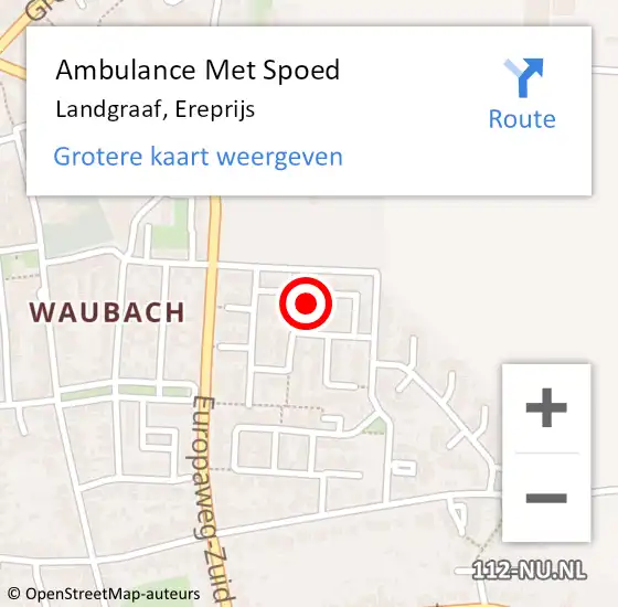 Locatie op kaart van de 112 melding: Ambulance Met Spoed Naar Landgraaf, Ereprijs op 15 mei 2014 15:45