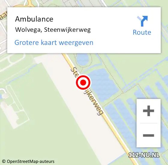 Locatie op kaart van de 112 melding: Ambulance Wolvega, Steenwijkerweg op 12 augustus 2020 10:57