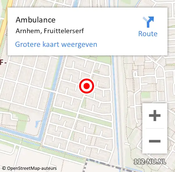 Locatie op kaart van de 112 melding: Ambulance Arnhem, Fruittelerserf op 12 augustus 2020 11:11