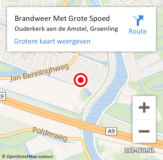 Locatie op kaart van de 112 melding: Brandweer Met Grote Spoed Naar Ouderkerk aan de Amstel, Groenling op 12 augustus 2020 11:17
