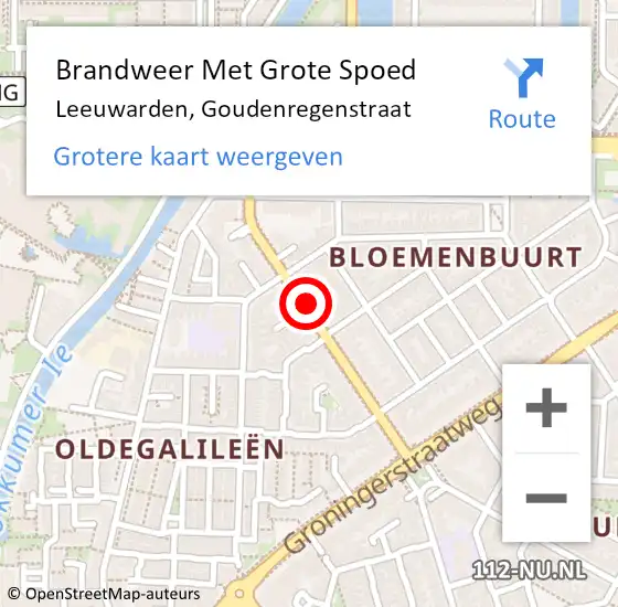 Locatie op kaart van de 112 melding: Brandweer Met Grote Spoed Naar Leeuwarden, Goudenregenstraat op 12 augustus 2020 12:24