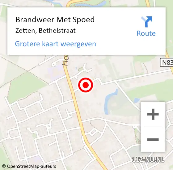 Locatie op kaart van de 112 melding: Brandweer Met Spoed Naar Zetten, Bethelstraat op 12 augustus 2020 13:33