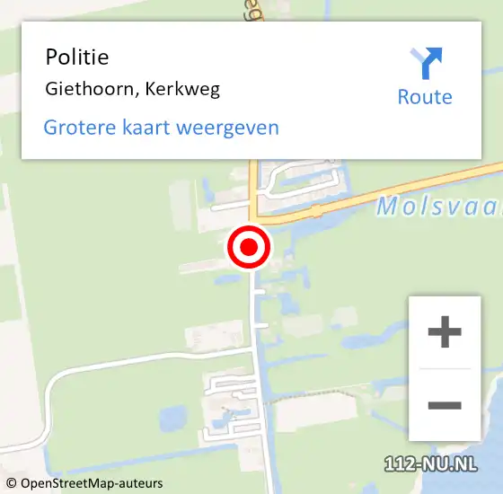 Locatie op kaart van de 112 melding: Politie Giethoorn, Kerkweg op 12 augustus 2020 14:11