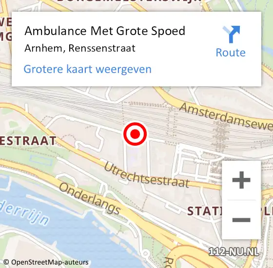 Locatie op kaart van de 112 melding: Ambulance Met Grote Spoed Naar Arnhem, Renssenstraat op 12 augustus 2020 15:50