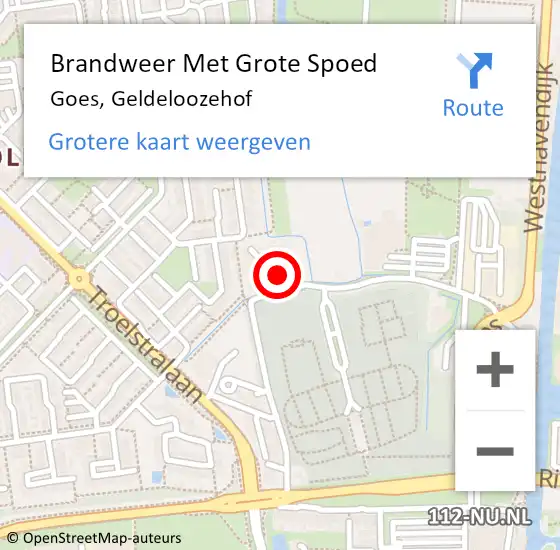 Locatie op kaart van de 112 melding: Brandweer Met Grote Spoed Naar Goes, Geldeloozehof op 12 augustus 2020 16:51