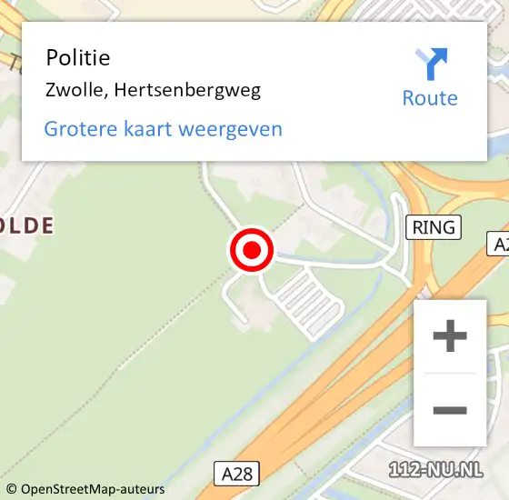 Locatie op kaart van de 112 melding: Politie Zwolle, Hertsenbergweg op 12 augustus 2020 17:02