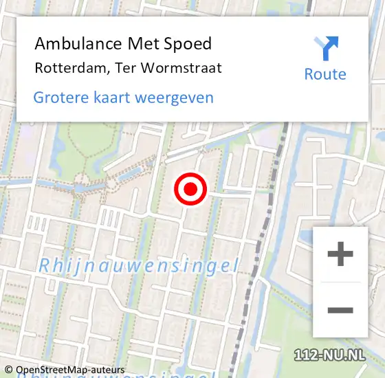 Locatie op kaart van de 112 melding: Ambulance Met Spoed Naar Rotterdam, Ter Wormstraat op 12 augustus 2020 18:06
