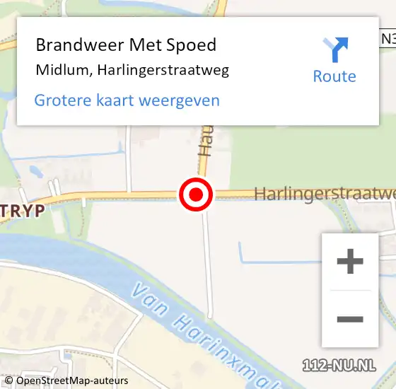 Locatie op kaart van de 112 melding: Brandweer Met Spoed Naar Midlum, Harlingerstraatweg op 12 augustus 2020 18:15