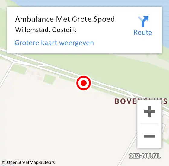 Locatie op kaart van de 112 melding: Ambulance Met Grote Spoed Naar Willemstad, Oostdijk op 12 augustus 2020 19:36