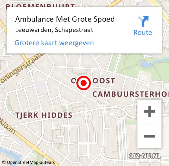 Locatie op kaart van de 112 melding: Ambulance Met Grote Spoed Naar Leeuwarden, Schapestraat op 13 augustus 2020 01:13