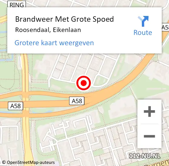 Locatie op kaart van de 112 melding: Brandweer Met Grote Spoed Naar Roosendaal, Eikenlaan op 13 augustus 2020 02:00