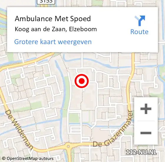 Locatie op kaart van de 112 melding: Ambulance Met Spoed Naar Koog aan de Zaan, Elzeboom op 13 augustus 2020 02:45