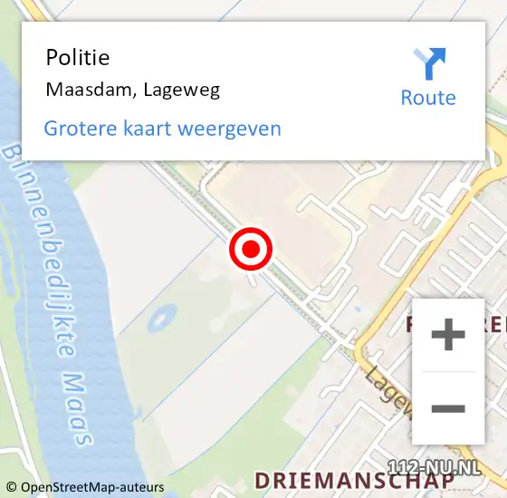 Locatie op kaart van de 112 melding: Politie Maasdam, Lageweg op 13 augustus 2020 04:37