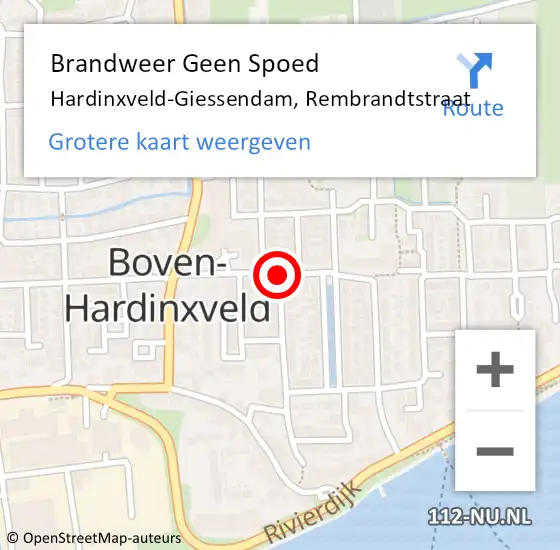 Locatie op kaart van de 112 melding: Brandweer Geen Spoed Naar Hardinxveld-Giessendam, Rembrandtstraat op 13 augustus 2020 05:39