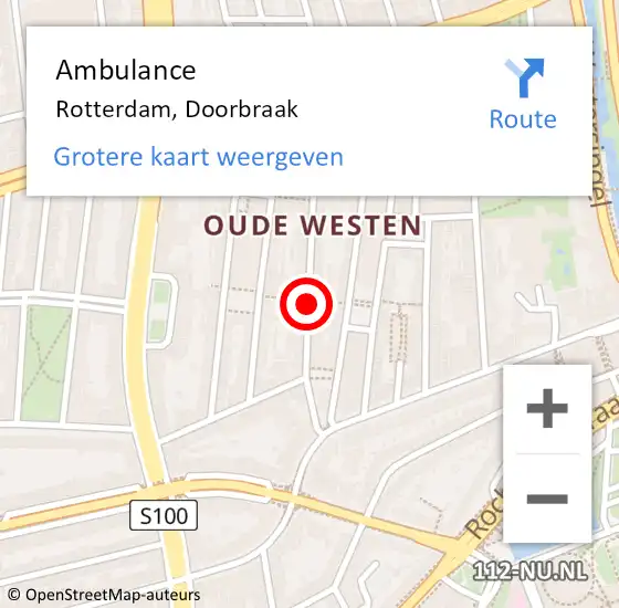 Locatie op kaart van de 112 melding: Ambulance Rotterdam, Doorbraak op 13 augustus 2020 10:17