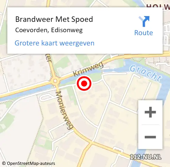 Locatie op kaart van de 112 melding: Brandweer Met Spoed Naar Coevorden, Edisonweg op 13 augustus 2020 10:31