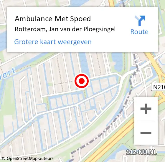 Locatie op kaart van de 112 melding: Ambulance Met Spoed Naar Rotterdam, Jan van der Ploegsingel op 13 augustus 2020 10:48