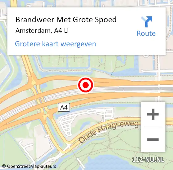 Locatie op kaart van de 112 melding: Brandweer Met Grote Spoed Naar Amsterdam, A4 Li op 13 augustus 2020 11:18