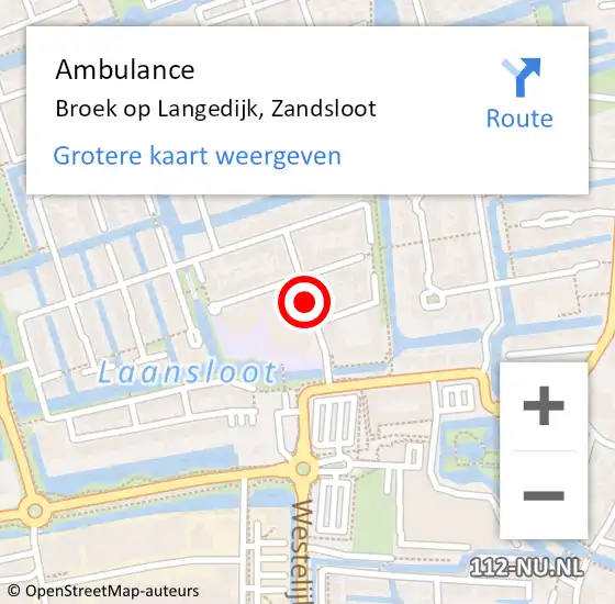 Locatie op kaart van de 112 melding: Ambulance Broek op Langedijk, Zandsloot op 13 augustus 2020 12:20