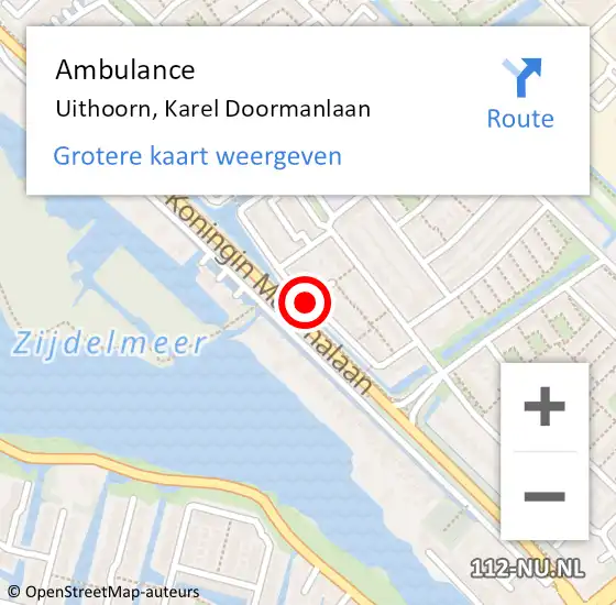 Locatie op kaart van de 112 melding: Ambulance Uithoorn, Karel Doormanlaan op 13 augustus 2020 12:46