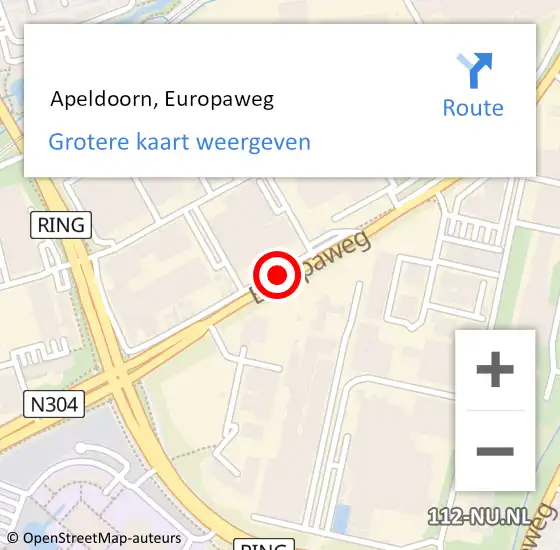 Locatie op kaart van de 112 melding:  Apeldoorn, Europaweg op 13 augustus 2020 13:42