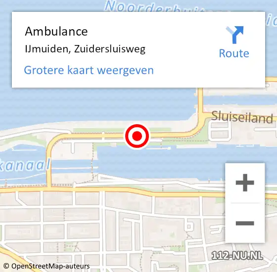 Locatie op kaart van de 112 melding: Ambulance IJmuiden, Zuidersluisweg op 13 augustus 2020 14:12