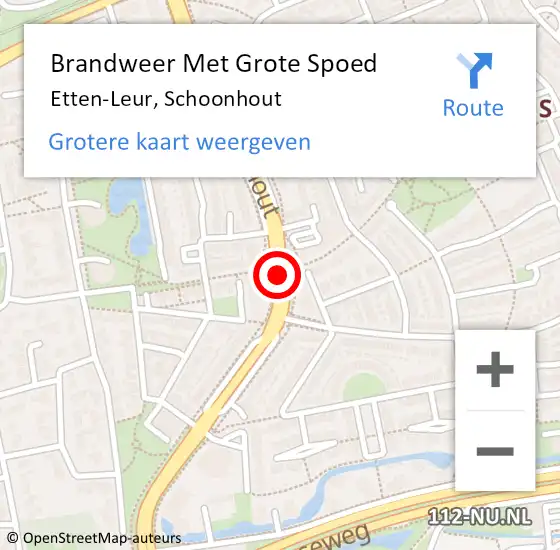 Locatie op kaart van de 112 melding: Brandweer Met Grote Spoed Naar Etten-Leur, Schoonhout op 13 augustus 2020 14:26