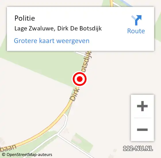 Locatie op kaart van de 112 melding: Politie Lage Zwaluwe, Dirk De Botsdijk op 13 augustus 2020 15:15