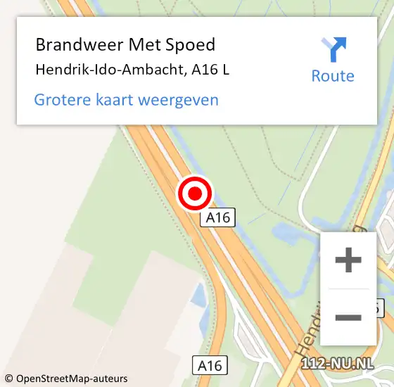 Locatie op kaart van de 112 melding: Brandweer Met Spoed Naar Hendrik-Ido-Ambacht, A16 L op 13 augustus 2020 16:52