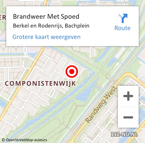 Locatie op kaart van de 112 melding: Brandweer Met Spoed Naar Berkel en Rodenrijs, Bachplein op 13 augustus 2020 17:14