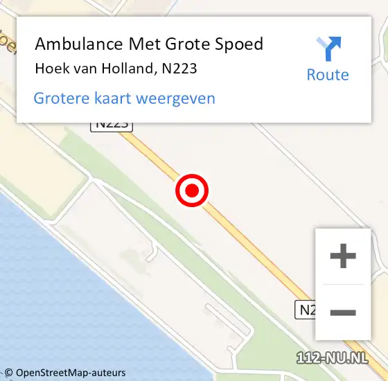 Locatie op kaart van de 112 melding: Ambulance Met Grote Spoed Naar Hoek van Holland, N223 op 13 augustus 2020 17:25